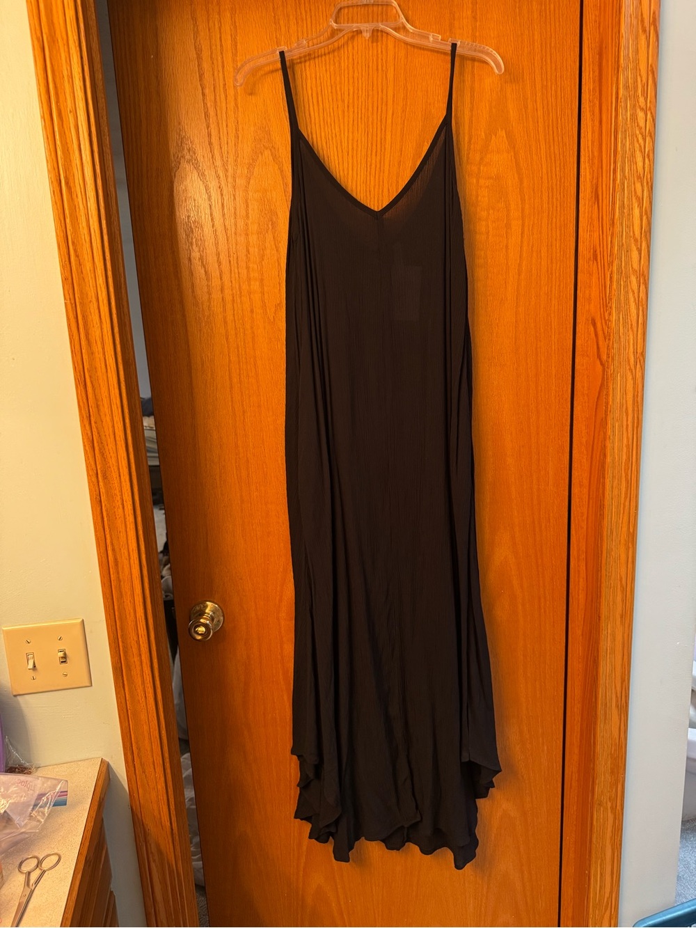 Zenana Outfitters Black Maxi Slip Dress with Spaghetti Straps and side pockets